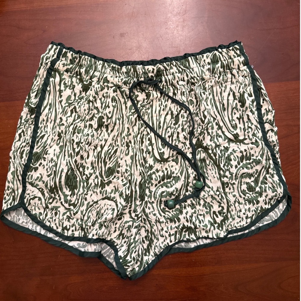 Zara shorts XS green print drawstring‎ pockets running athletic